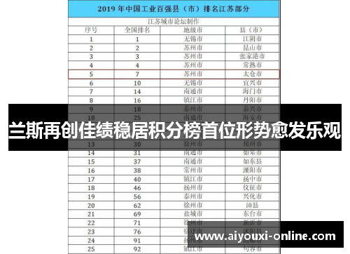 兰斯再创佳绩稳居积分榜首位形势愈发乐观